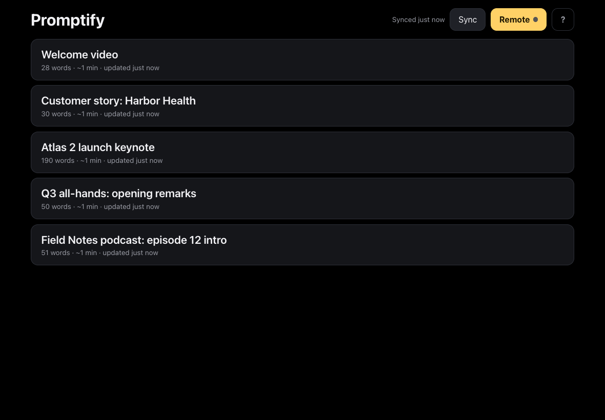 The prompter library on the iPad