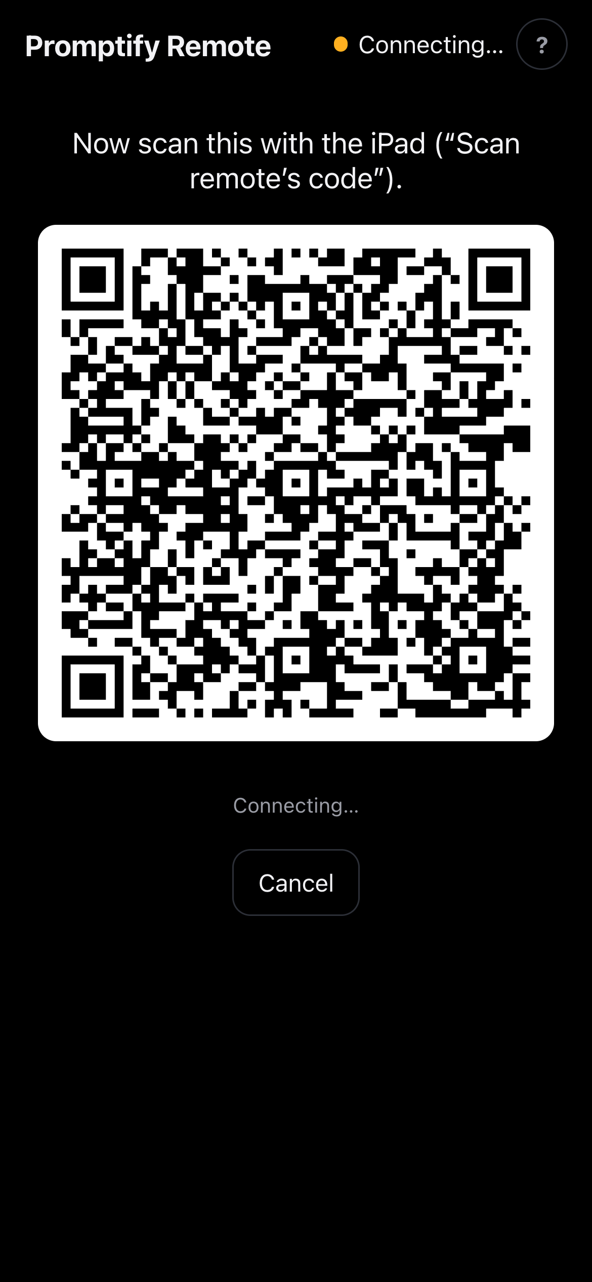 The phone showing its answer code for the iPad to scan