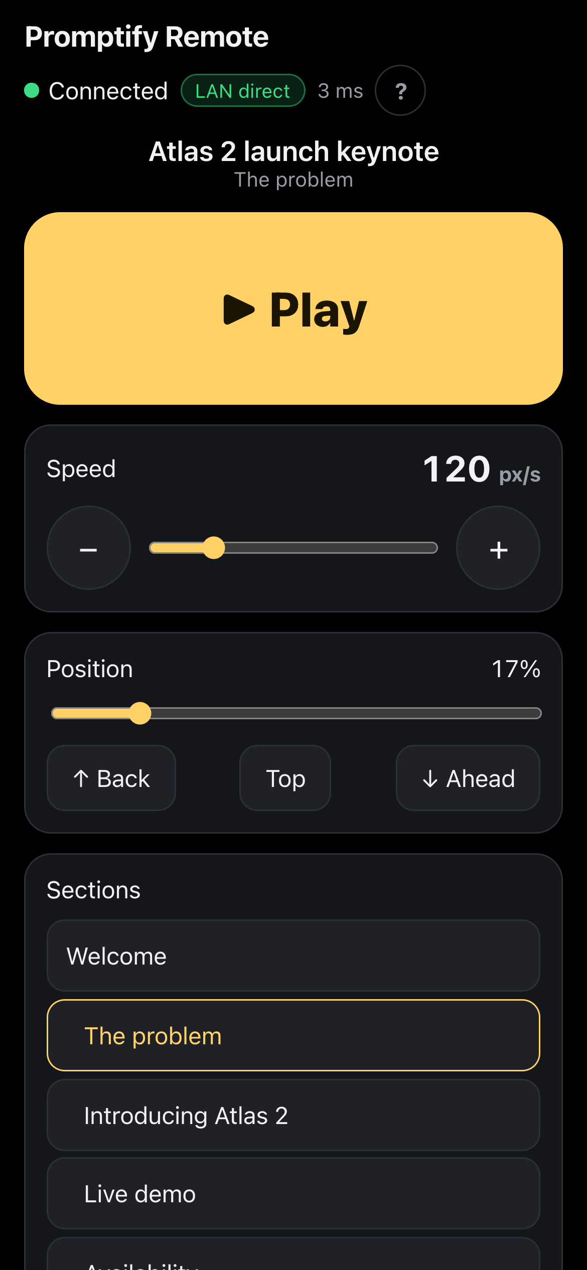 The phone remote, connected to the iPad